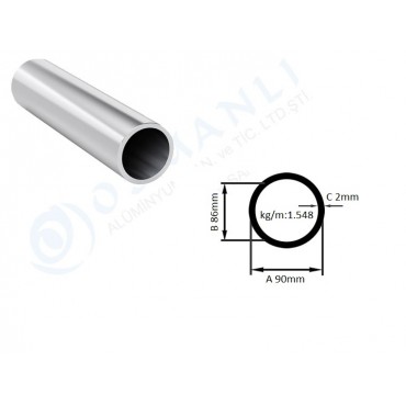 Alüminyum Boru Dış Çap 90mm X Et Kalınlık 2mm